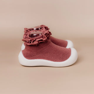 Burgundy Lace Sock Shoes