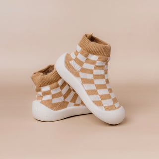 Checkered Beige Sock Shoes