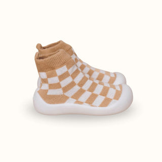 Beige Checkered Sock Shoes